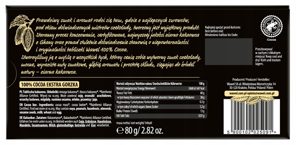 09b6f24aa051c4f3b46a8f4a24f98a3a.jpg Czekolada Ekstra Gorzka Premium 100% Cocoa 80g Wawel - 09b6f24aa051c4f3b46a8f4a24f98a3a -