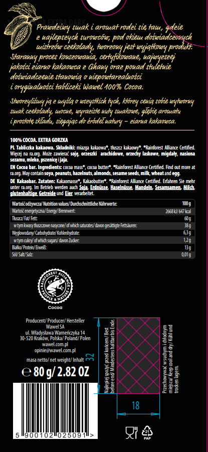 3203fda88774051e882ef0151793b24a.jpg Czekolada Ekstra Gorzka Premium 100% Cocoa 80g Wawel - 3203fda88774051e882ef0151793b24a -