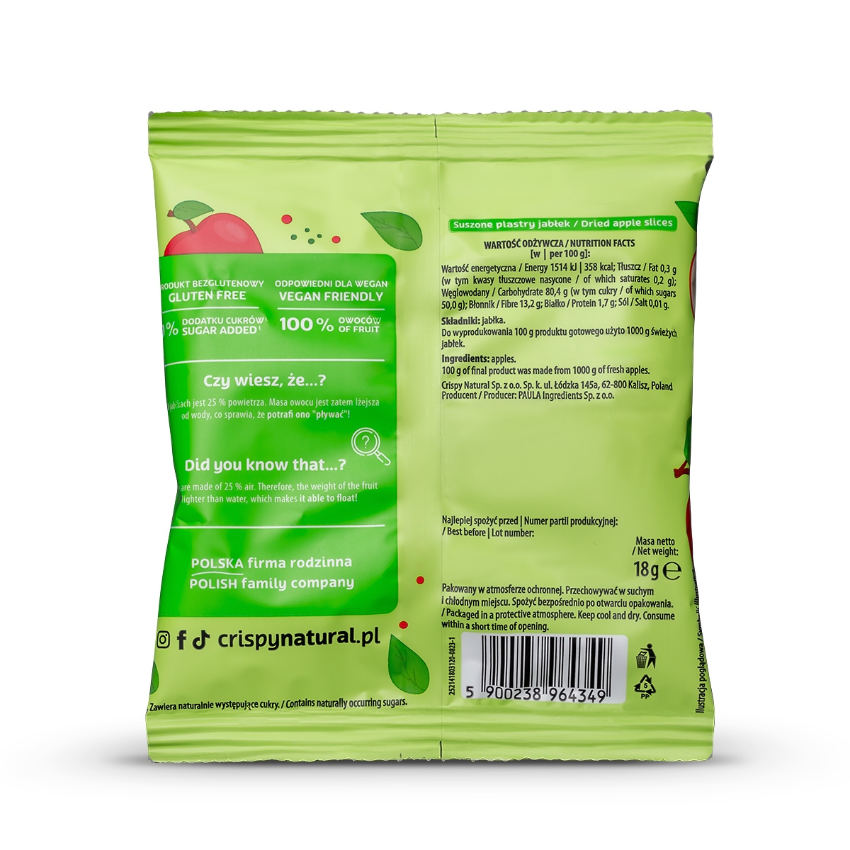 2502ba791a0f7414e074740d59f22eb5.jpg Suszone Jabłka 100% Crispy Natural 18 g - 2502ba791a0f7414e074740d59f22eb5 -