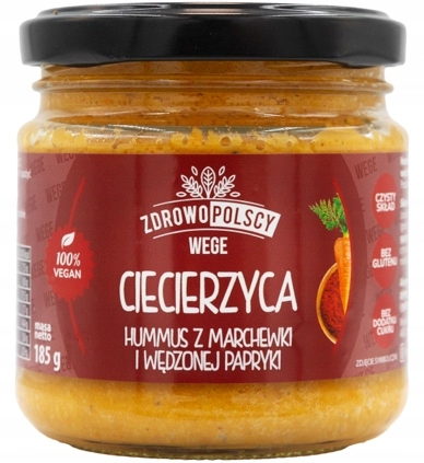 Hummus z ciecierzycy z marchewką i papryką wędzoną 185g Zdrowopolscy WEGE Hummus z ciecierzycy z marchewką i papryką wędzoną 185g Zdrowopolscy WEGE